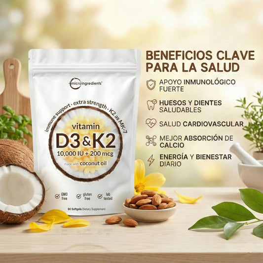 Vitamina D3+K2 Complex | Revitaliza tu Cuerpo (Suministro para 3 Meses 90und)