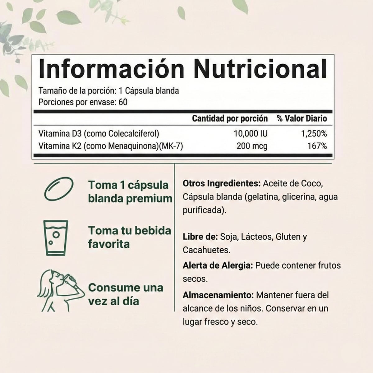 Vitamina D3+K2 Complex | Revitaliza tu Cuerpo (Suministro para 3 Meses 90und)
