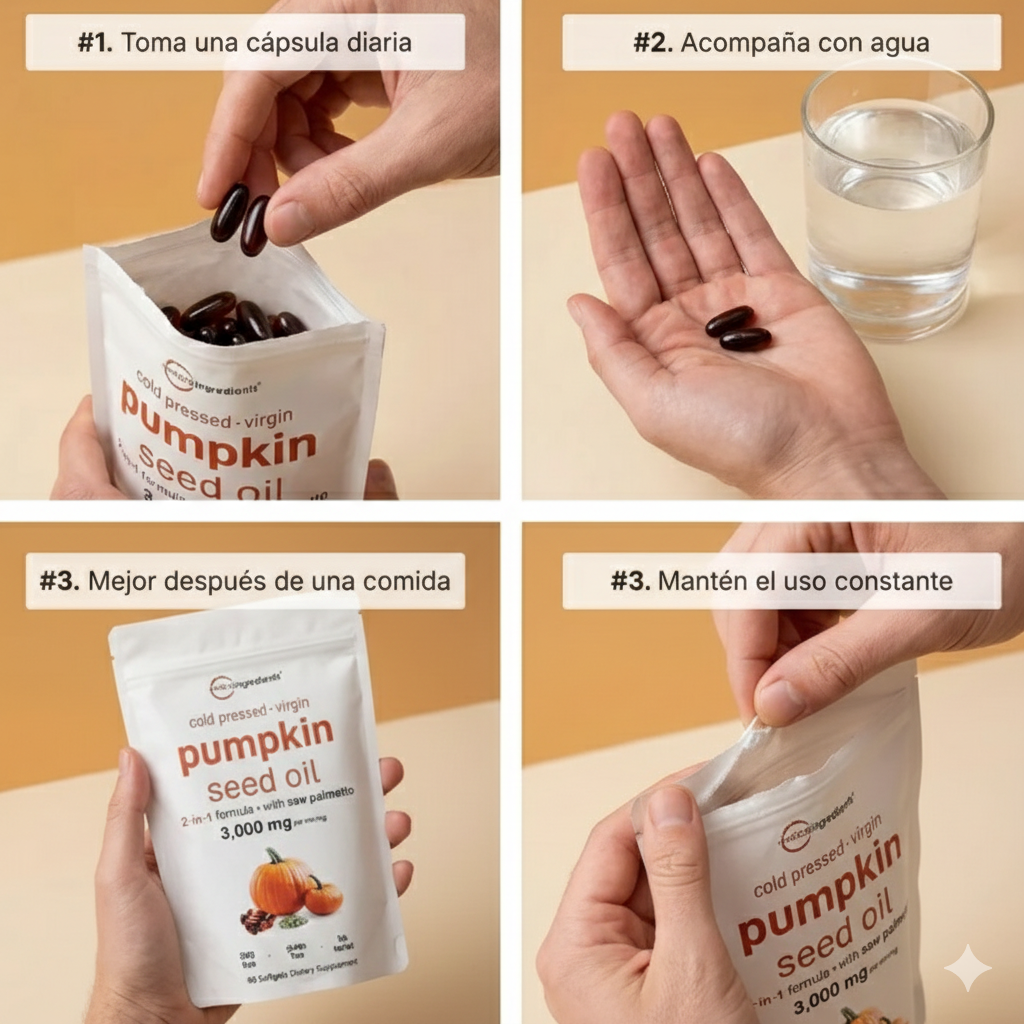 Pumpkin Seed Oil Microingredients®  3000 mg + Saw Palmetto Fórmula pensada para próstata y cabello saludable