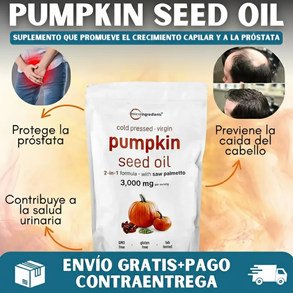 Pumpkin Seed Oil Microingredients®  3000 mg + Saw Palmetto Fórmula pensada para próstata y cabello saludable