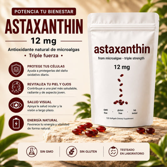 Astaxanthin 12 mg de Microingredients® Cuida tu piel, ojos y células desde hoy con protección antioxidante avanzada